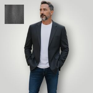 Jos A Bank Mens 46L Black 100% Wool Two Button Blazer Sport Coat Quiet Luxury